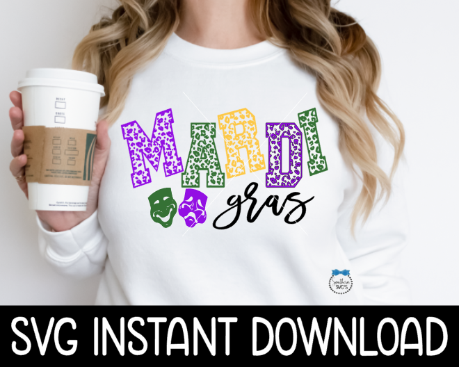 Mardi Gras SVG Files, Mardi Gras Cheetah SVG, Mardi Gras Tee SVG Instant Download, Cricut Cut Files, Silhouette Cut File, Download, Print