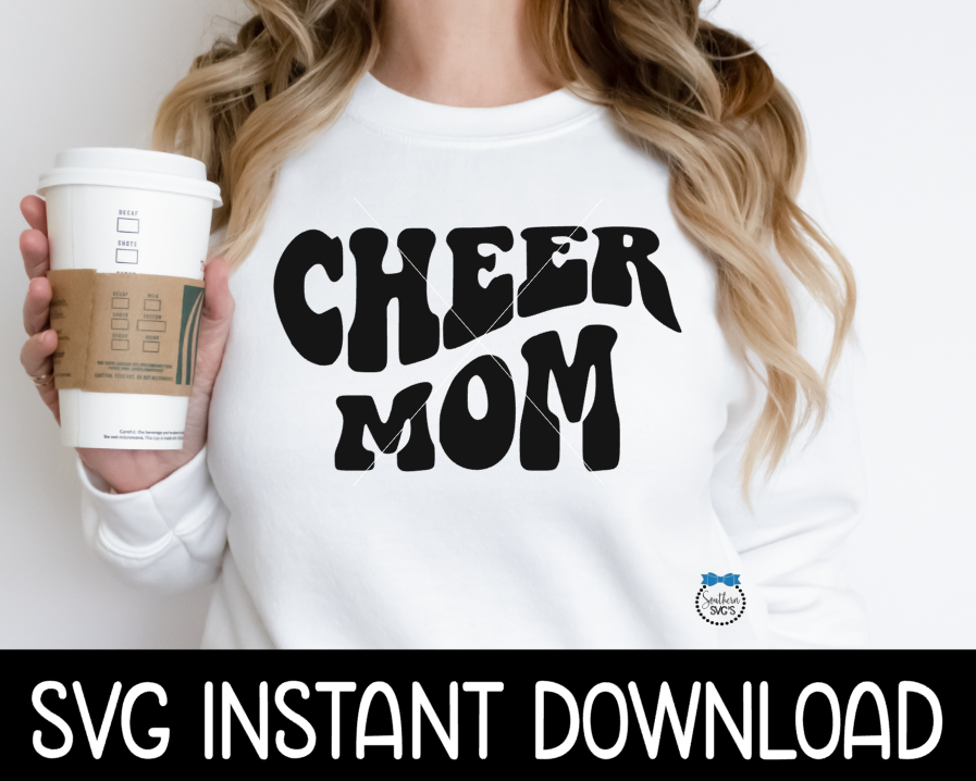 Cheer Mom SVG, Cheerleader Tees SvG, Cheerleader Wavy Letters SVG, Instant Download, Cricut Cut Files, Silhouette Cut Files, Print