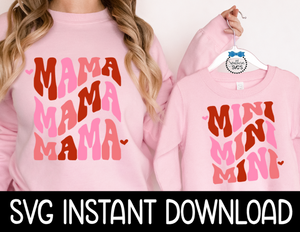 Mama And Mini SVG, Mom And Child Matching Wavy Letters Tee SvG, Instant Download, Cricut Cut Files, Silhouette Cut Files, Print