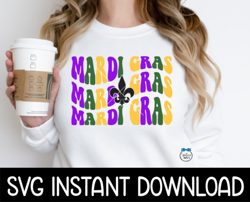 Mardi Gras SVG Files, Mardi Gras SVG Wavy Text Sublimation PNG, SvG Instant Download, Cricut Cut Files, Silhouette Cut Files, Download
