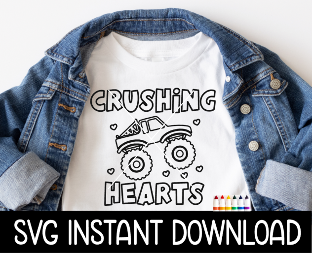 Coloring Shirt SVG, Valentine's Color Me Crushing Hearts Shirt SVG, Kids Valentine's Day Tee SvG Instant Download, Cricut Cut File, Silhouette Cut File, Print