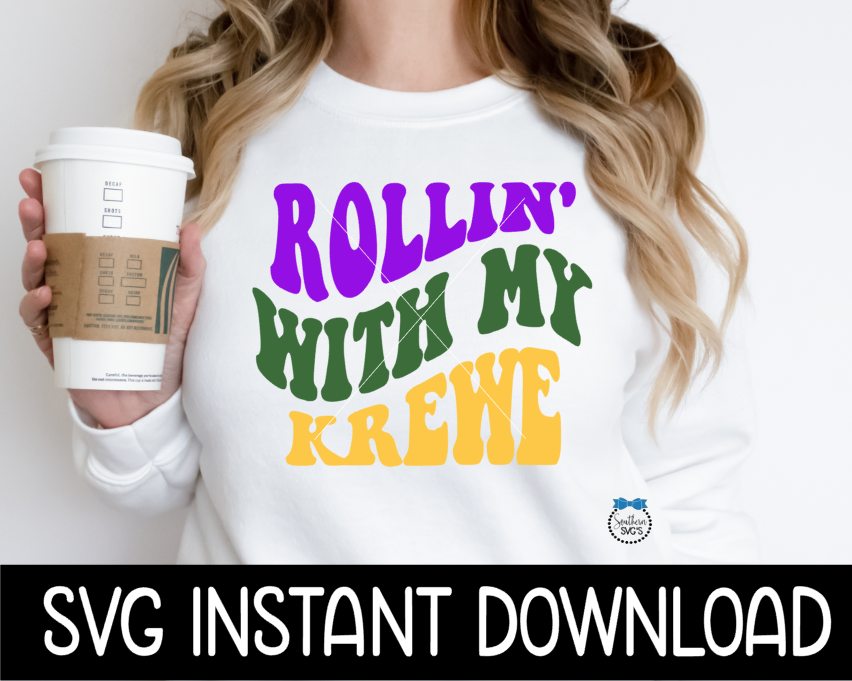 Rollin With My Krewe SVG Files, Mardi Gras Multi Colored SVG, Mardi Gras Tee SVG Instant Download, Cricut Cut Files, Silhouette Cut File, Download, Print