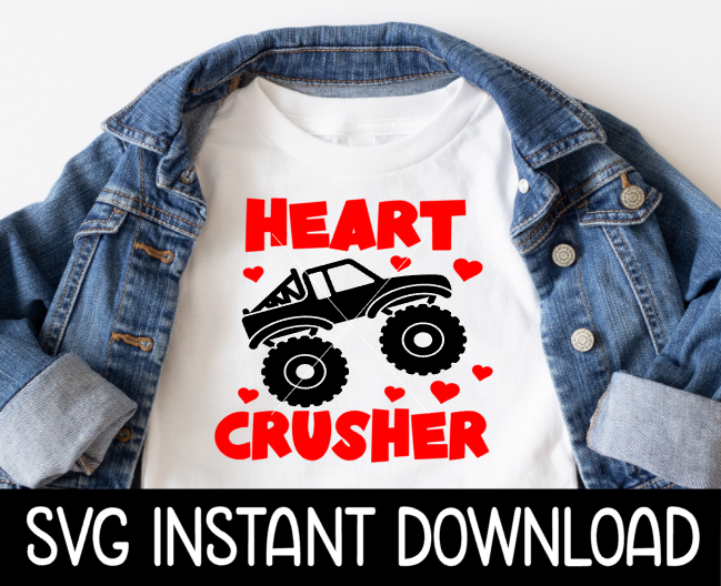 Heart Crusher Valentine's Day SVG, Kids Valentine's Day Tee Shirt SVG, Instant Download, Cricut Cut Files, Silhouette Cut Files, Print