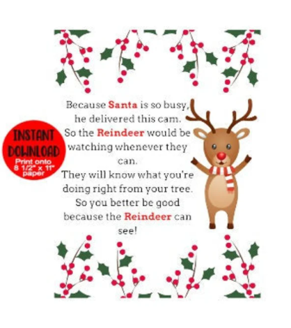 Reindeer Letter, Printable Reindeer Cam Letter, Instant Printable Letter From Santa, Instant PNG Digital Download