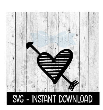 Hand Drawn Striped Heart With Arrow SVG, SVG Files, Instant Download, Cricut Cut Files, Silhouette Cut Files, Download, Print