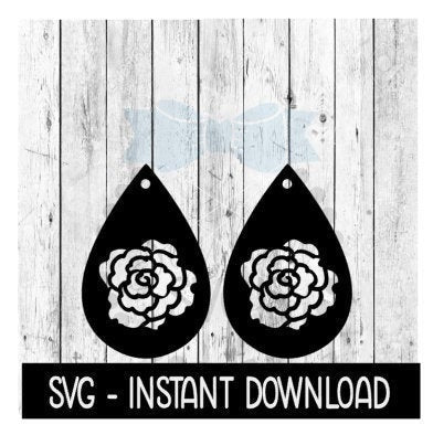 Earring SVG, Teardrop Rose Flower Earrings SVG, SVG Files, Instant Download, Cricut Cut Files, Silhouette Cut Files, Download, Print