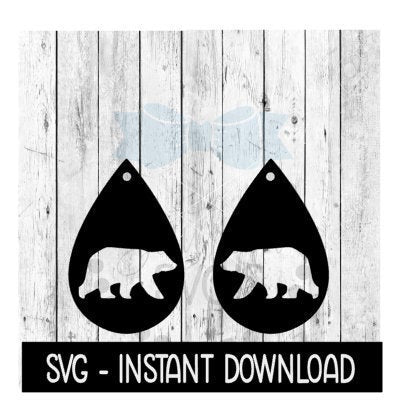 Earring SVG, Teardrop Bear Earrings SVG, SVG Files, Instant Download, Cricut Cut Files, Silhouette Cut Files, Download, Print