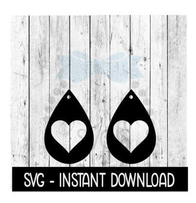 Earring SVG, Teardrop Heart Earrings SVG, SVG Files, Instant Download, Cricut Cut Files, Silhouette Cut Files, Download, Print