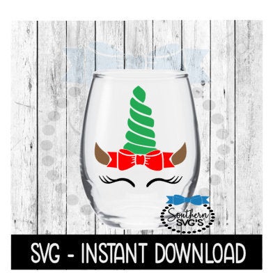 Christmas Unicorn SVG, Christmas Wine Glass SVG Files, Instant Download, Cricut Cut Files, Silhouette Cut Files, Download, Print