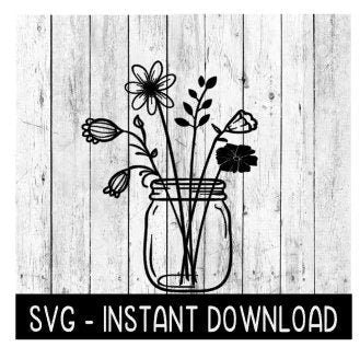 Glass Jar With Flowers SVG, Farmhouse Glass Jar SVG File, Glass Jar SVG Instant Download, Cricut Cut Files, Silhouette Cut File, Download