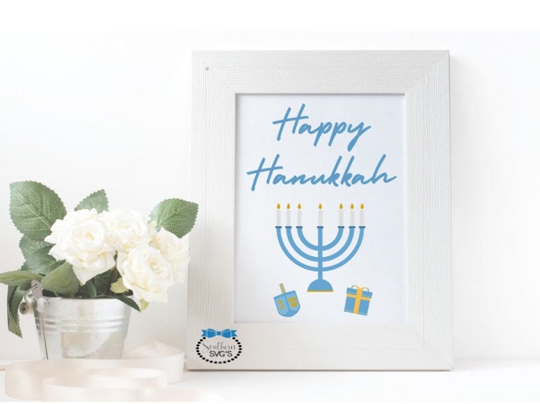 Happy Hanukkah Wall Art PNG, Printable Wall Art, Tee Shirt PNG Instant Printable 8.5" x 11" Print From Home Instant PNG Digital Download