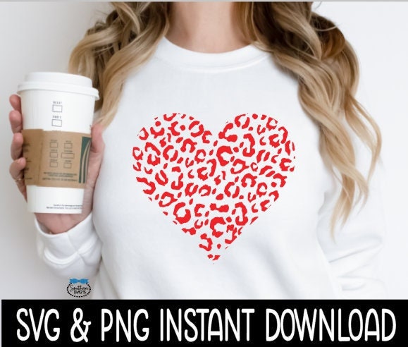 Leopard Heart SVG, Red Leopard Pattern PNG Files, Valentine's Day SVG Instant Download, Cricut Cut Files, Silhouette Cut Files, Download