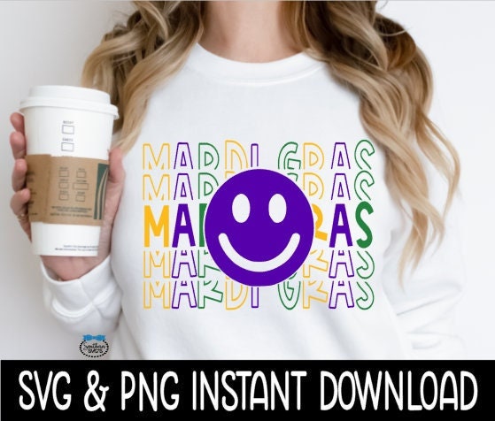 Mardi Gras SVG Files, Mardi Gras Smiley Face SVG, Mardi Gras SVG, Instant Download, Cricut Cut Files, Silhouette Cut Files, Download, Print