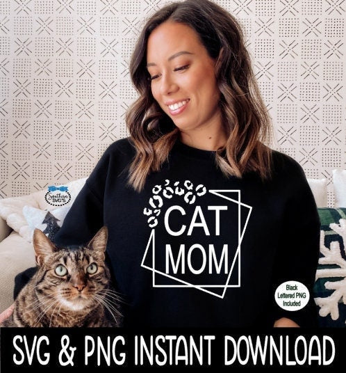 Cat Mom Cheetah Stacked Square Frame SVG File, Stacked Layered Frame Instant Download, Cricut Cut File, Silhouette Cut File, Download