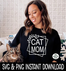 Cat Mom Cheetah Stacked Square Frame SVG File, Stacked Layered Frame Instant Download, Cricut Cut File, Silhouette Cut File, Download