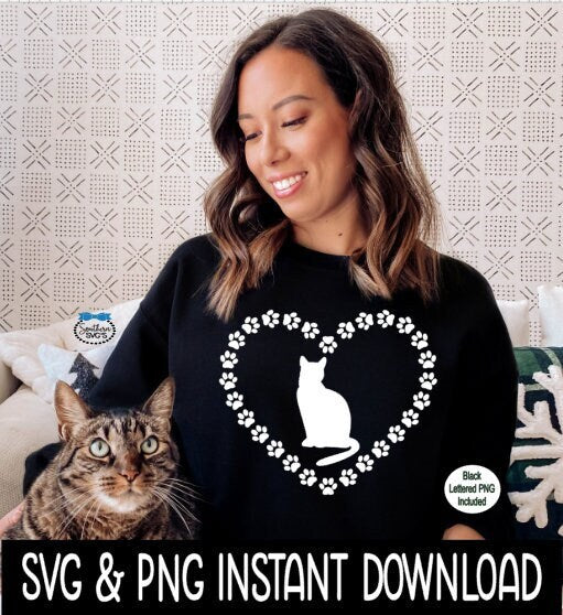 Cat In Paw Heart PnG, Cat Paw Heart SVG, Cat Heart, Cat image PNG, SvG Instant Download, Cricut Cut Files, Silhouette Cut Files, Print