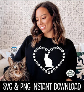 Cat In Paw Heart PnG, Cat Paw Heart SVG, Cat Heart, Cat image PNG, SvG Instant Download, Cricut Cut Files, Silhouette Cut Files, Print