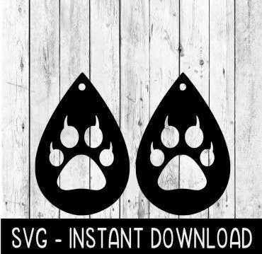 Earring SVG, Bear Paw Earring SVG, Bear Claw Teardrop Earrings SvG Files, Instant Download, Cricut Cut Files, Silhouette Cut Files, Download