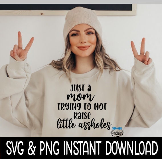Just A Mom Trying To Not Raise Little Assholes SVG, Wine Glass SVG, Funny SVG, Instant Download, Cricut Cut Files, Silhouette Cut File
